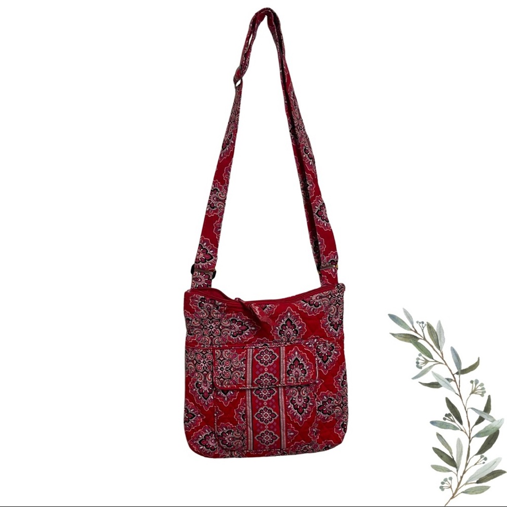 Vera Bradley Red Bandana Quilted Adjustable Cross Body Bag